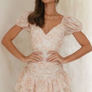 Cream Puff Sleeve Mini Dress with Sweetheart Neckline